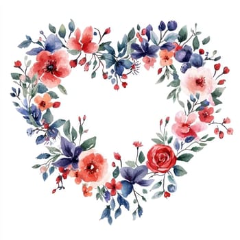 A Beautiful heart shaped floral wreath featuring vibrant flowers and greenery, perfect for romantic occasions or decorative purposes