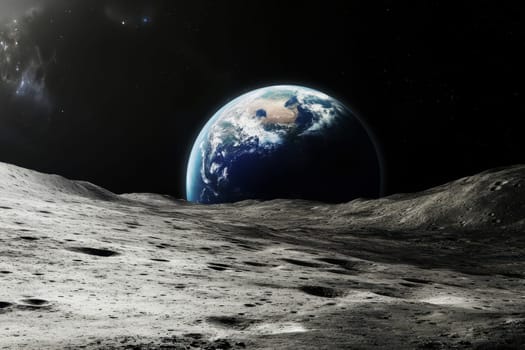 Breathtaking View of Earth from the Lunar Surface in Space. generative ai.
