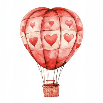A whimsical hot air balloon adorned with heart patterns, perfect for romantic themes