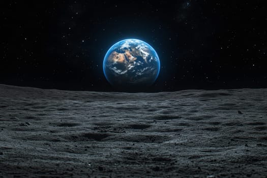Breathtaking View of Earth from the Lunar Surface in Space. generative ai.