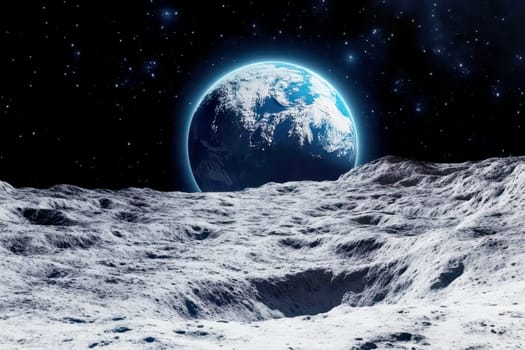 Breathtaking View of Earth from the Lunar Surface in Space. generative ai. High quality illustration