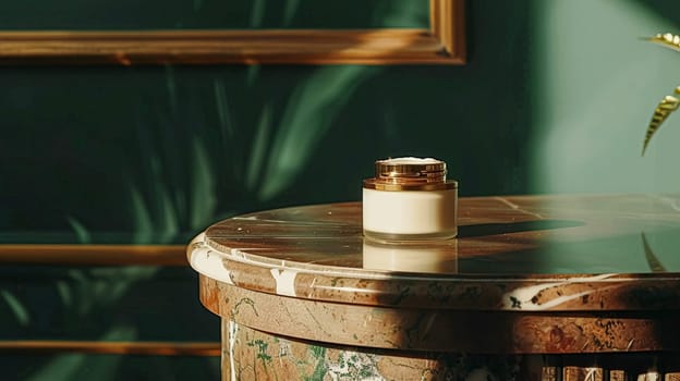 Cosmetic cream in a glass jar. Skin care concept. Background for beauty products