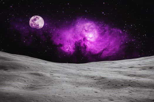 purple nebula space view from the Moon's surface..