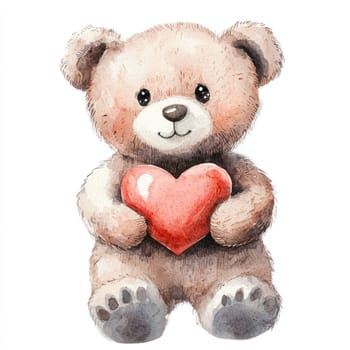A Cute teddy bear holding red heart, perfect for expressing love and affection. This charming character brings warmth and joy to any setting