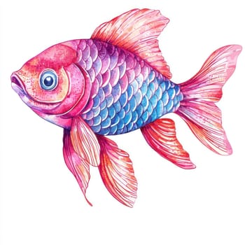 A vibrant and colorful fish with pink and blue scales, swimming gracefully. Its detailed fins and expressive eyes add charm to this aquatic creature