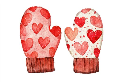 A Warm and cozy mittens with heart patterns, perfect for winter. Ideal for gifting or personal use