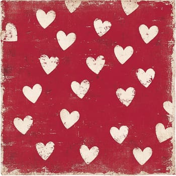 This vibrant red canvas showcases charming white hearts playfully scattered, radiating warmth and affection.
