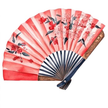 A beautiful red paper fan adorned with floral designs, showcasing elegance and artistry. Perfect for decoration or cultural events