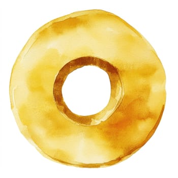 A Golden watercolor donut with hole in center, showcasing soft texture and warm tones, perfect for food themed designs
