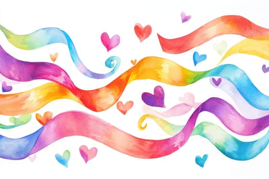 A Colorful ribbons and hearts create joyful and vibrant design, perfect for celebrations