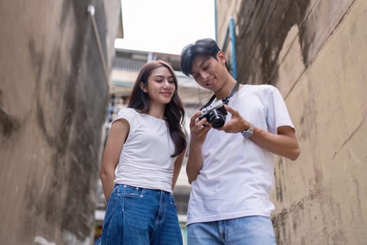 A couple captures memorable moments as they explore the city together showcasing their travel and passion.