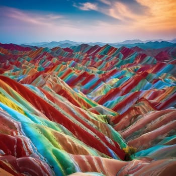A stunning watercolor of the surreal, rainbow-colored mountains of Zhangye Danxia, showcasing the vibrant geological beauty of China.