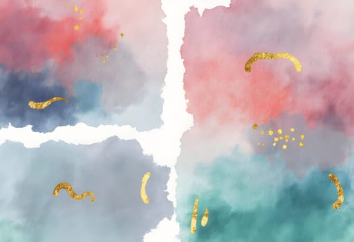 Soft and fluid abstract watercolor textures featuring delicate gold foil accents, creating a luxurious and elegant aesthetic for versatile use.