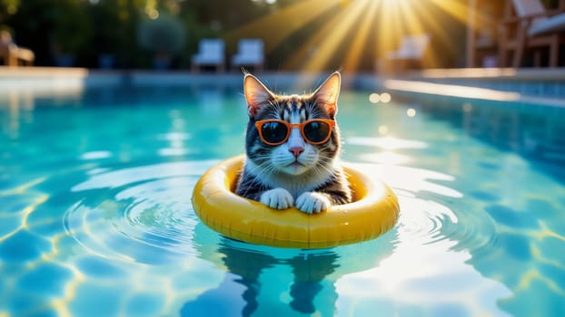Cute kitten in the pool