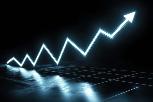 This striking image features a glowing arrow illustrating an upward trend on a dark background, representing growth and success in business analytics.