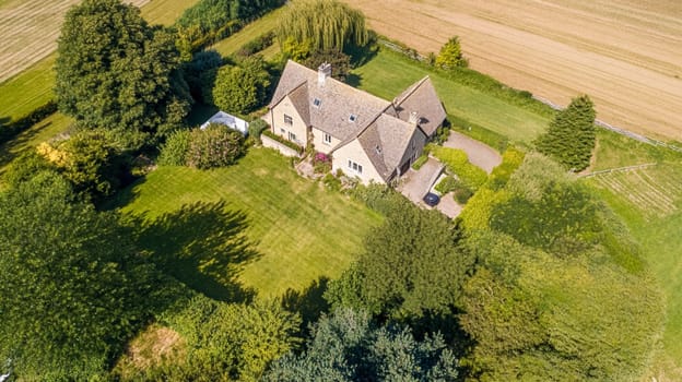 Cotswolds cottage and garden in the English countryside style, modern architecture and design idea