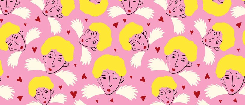 Pattern with love Valentine hearts. Template holiday illustration. Valentines cute romantic cartoon hearts .