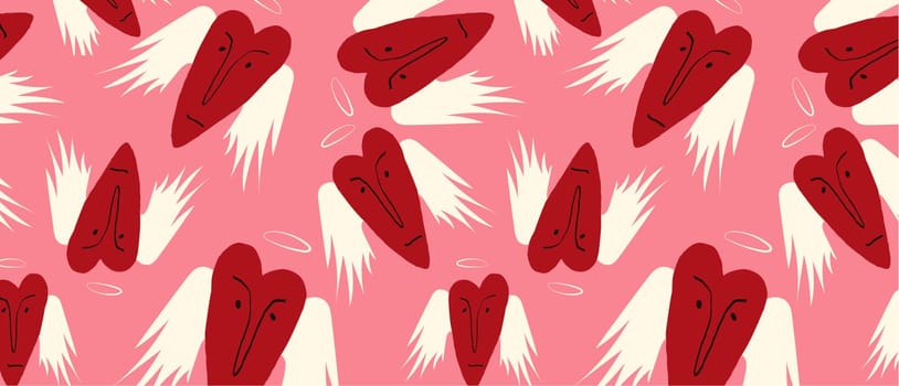 Pattern with love Valentine hearts. Template holiday illustration. Valentines cute romantic cartoon hearts .