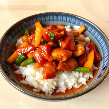 vegetables with rice and sauce on a plate food. High quality photo