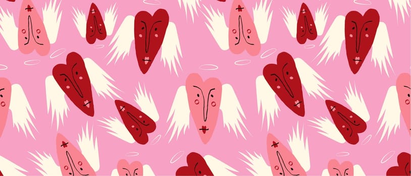Pattern with love Valentine hearts. Template holiday illustration. Valentines cute romantic cartoon hearts .