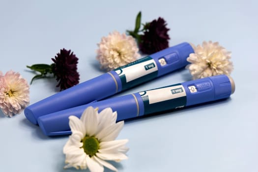 Insulin injection pen or insulin cartridge pen for diabetics and weight loss. Medical equipment for diabetes parients.