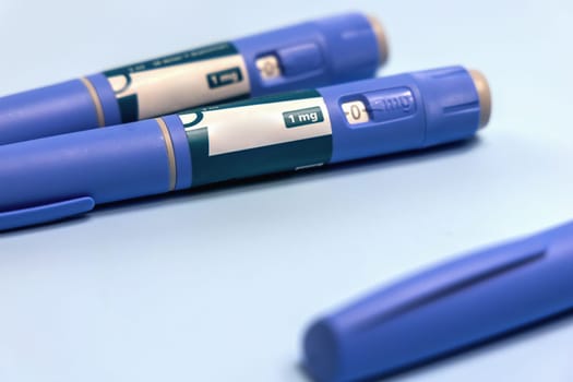 Insulin injection pen or insulin cartridge pen for diabetics and weight loss. Medical equipment for diabetes parients.