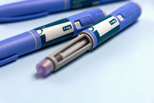 Insulin injection pen or insulin cartridge pen for diabetics and weight loss. Medical equipment for diabetes parients.