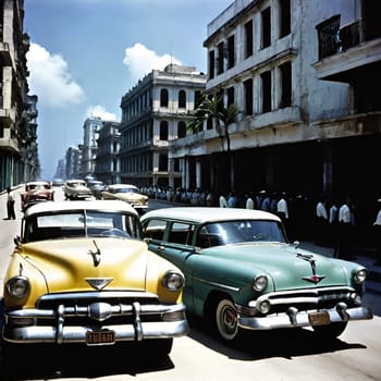 Cuba 60s, cars street city. High quality 3d illustration