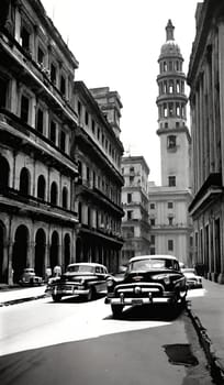 Cuba 60s, cars street city. High quality 3d illustration
