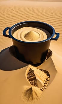 pot in the desert, yellow sand, heat, summer. High quality photo