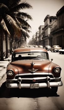 Cuba 60s, cars street city. High quality 3d illustration