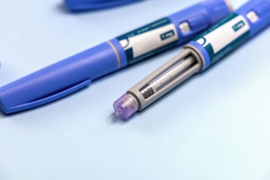 Insulin injection pen or insulin cartridge pen for diabetics and weight loss. Medical equipment for diabetes parients.