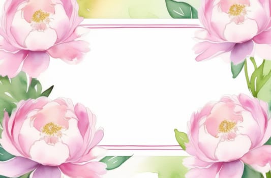 Pink peony flowers and frame for text on a white background.