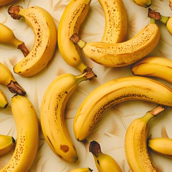 A cluster of bananas, a fruit from the banana family, is resting on a table. This natural food ingredient is commonly used in cuisine for various dishes