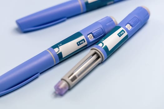 Insulin injection pen or insulin cartridge pen for diabetics and weight loss. Medical equipment for diabetes parients.
