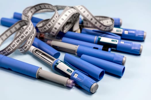 Ozempic Insulin injection pen or insulin cartridge pen for diabetics. Medical equipment for diabetes parients.