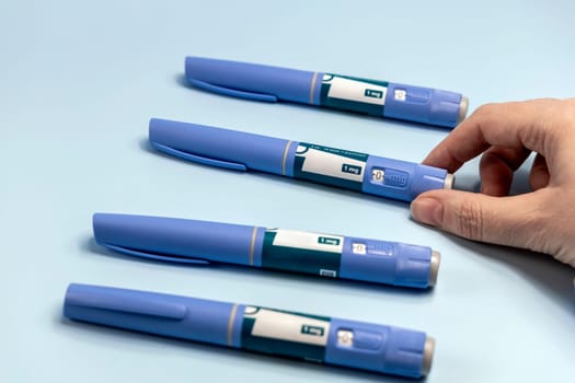 Ozempic Insulin injection pen or insulin cartridge pen for diabetics. Medical equipment for diabetes parients.