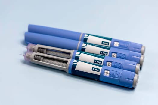 Ozempic Insulin injection pen or insulin cartridge pen for diabetics. Medical equipment for diabetes parients.