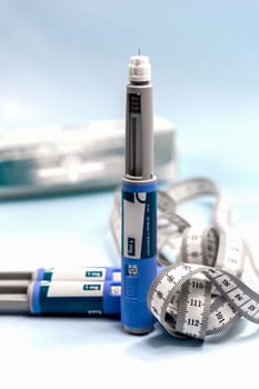 Ozempic Insulin injection pen or insulin cartridge pen for diabetics. Medical equipment for diabetes parients.