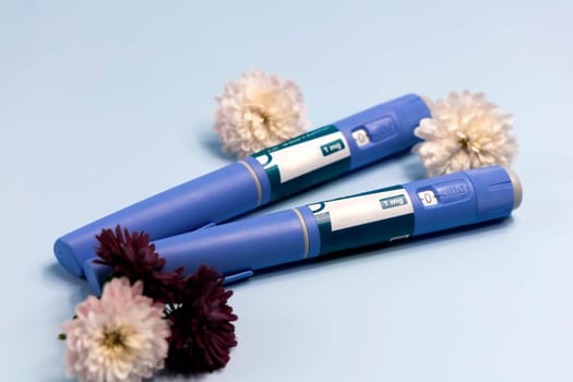 Ozempic Insulin injection pen or insulin cartridge pen for diabetics. Medical equipment for diabetes parients.