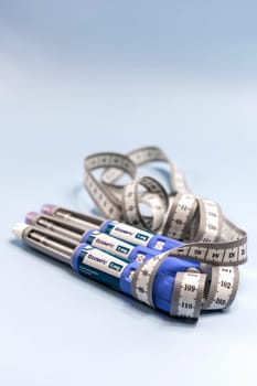 Ozempic Insulin injection pen or insulin cartridge pen for diabetics and weight loss. Medical equipment for diabetes parients. Copenhagen, Denmark - December 18, 2024