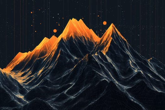 Stunning abstract representation of a mountain landscape featuring vibrant orange peaks against a starry dark background, ideal for creative projects.