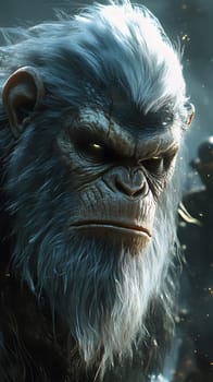 A fierce, detailed portrait of a mythical ape-like creature.