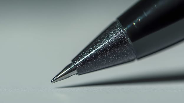 Close-up of a pen tip poised over a blank surface.