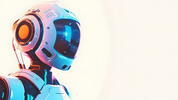 A futuristic robot wearing a hightech helmet embodies a scifi aesthetic