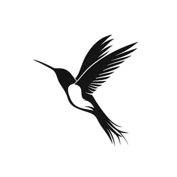 Graceful hummingbird flying in a silhouette against a plain background