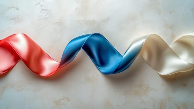 Presidents' Day. Stylized satin ribbons in red, white, and blue colors elegantly arranged on a clean, textured surface