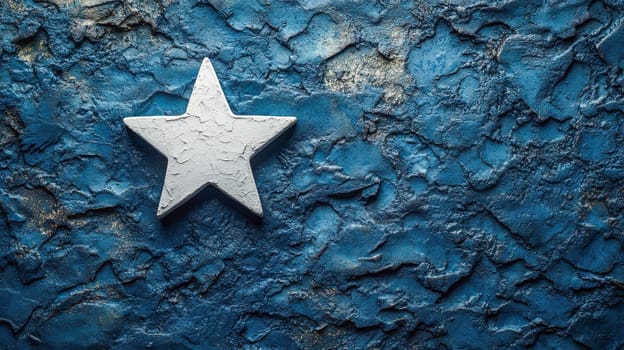 Presidents' Day. A vintage white star placed against a textured blue surface with space for text, symbolizing patriotism