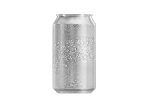 Aluminum can with water droplets isolated on white background