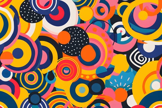 Dynamic design featuring colorful circles and swirls in an abstract pattern